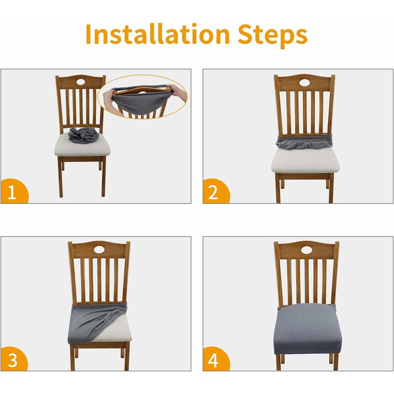 6 pcs Stretch Chair Covers Jacquard Embossed Removable Washable Seat Covers For Dining ROom Kitchen Office Hotel - Image 4