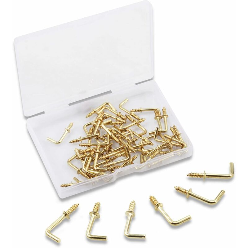 100 pcs 1.5Cm Right Angle Screw Hooks Square Screw Hooks L Shaped Screw Hooks Fixing Accessories With Storage Box For - Image 1
