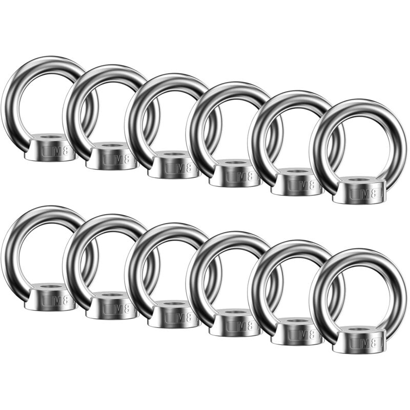 12 pcs Ring Nut, 304 Stainless Steel Ring Nuts, M8 Eye Nut, Eye Nuts, Lifting Rings, Eye Bolt For Lifting Accessories - Image 1