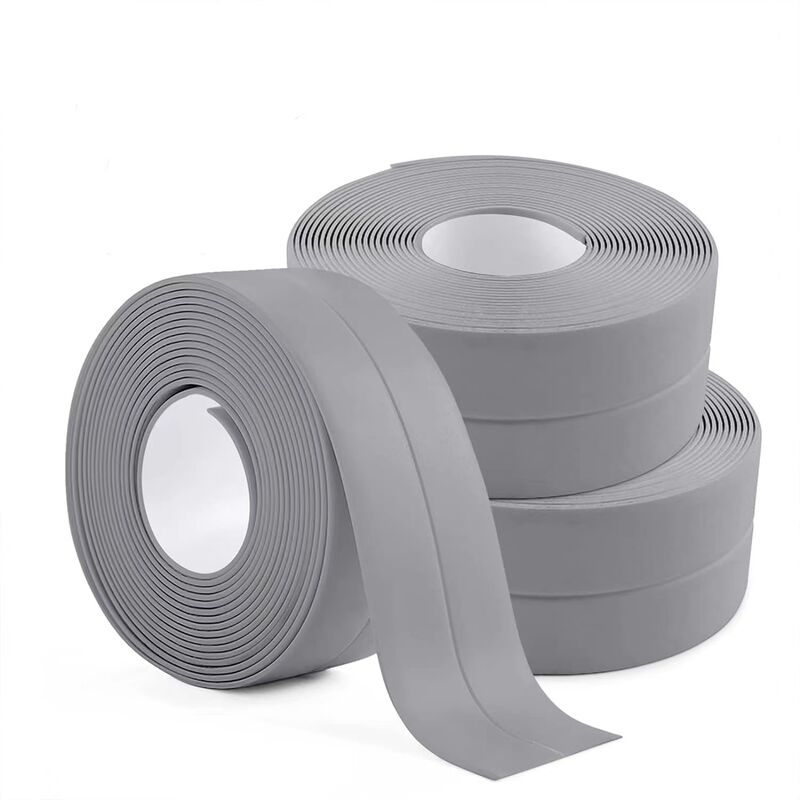3 ROlls Waterproof Sealing Strip, Bathroom Seal, Pvc Self-Adhesive Caulking Tape For Kitchen, Toilet, Bathtub (Grey) - Image 1