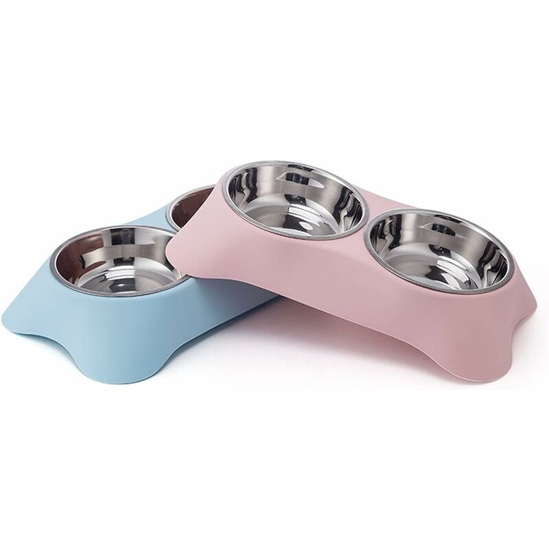 Double Dog Bowl, Non-Slip Stainless Steel Double Bowl With Spill Proof For Small Dogs And Cats (S, Pink) - Image 4