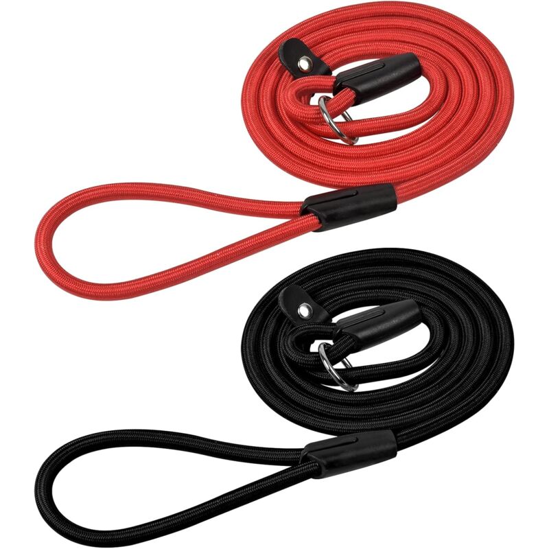 (2 Pcs) Dog Leash ROpe, Nylon Dog Leash, Soft Strong ROpe, No Pull Leash, Dog Training Leash, Dog Collar Leash For Small Medium，Black and red - Image 1