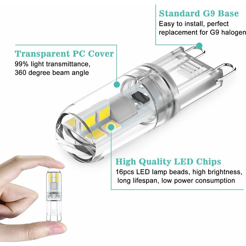 G9 LED Bulbs 1.5W Equivalent To 20W Halogen Light Cool White 6000K, Ac 220-240V, Non-Dimmable, Mini Incandescent Bulb, - Image 3