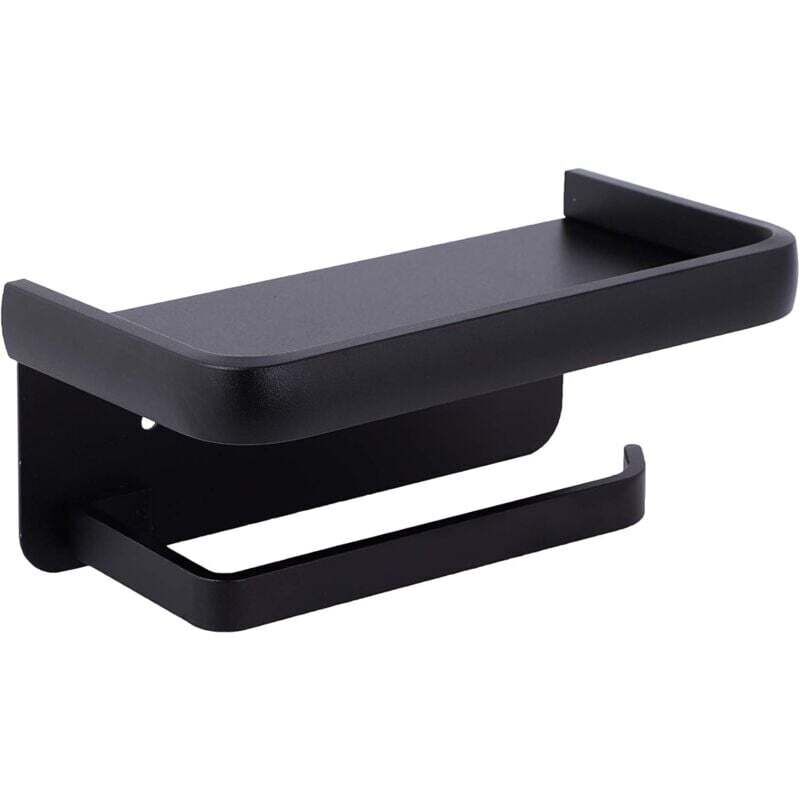 Wall Mounted Toilet Paper Holder Aluminum ROll Holder Toilet Paper Holder With Storage Shelf Black - Image 1