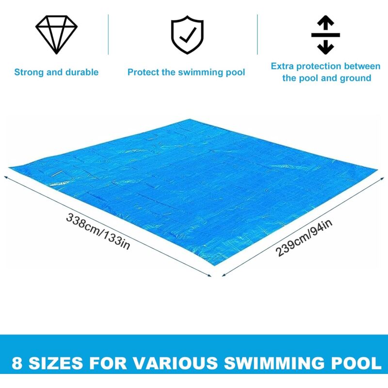 Pool Ground Sheet, Rectangular Pool Ground Sheet For 300X200Cm Pool - Blue Waterproof Foldable Pool Ground Sheet And - Image 2