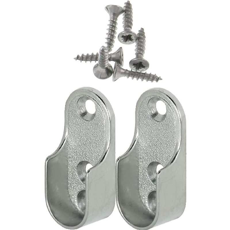 Oval Furniture Rail Hanger 2 Pieces - Wardrobe Tube Bracket For Oval Bar Nickel Plated Steel ROd Hanger Fixing Metal - Image 1