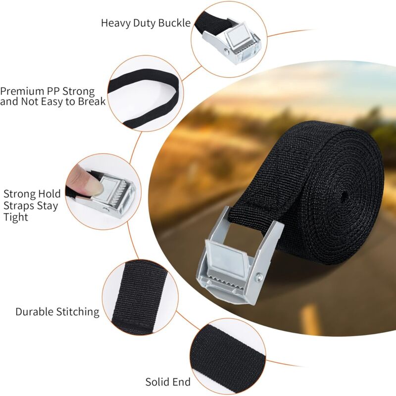 10M Tie Down Strap, 4 pcs Ratchet Strap With Zinc Alloy Buckle For Motorcycle/Car/Bike Carrier/Luggage/Moving Securing - Image 4
