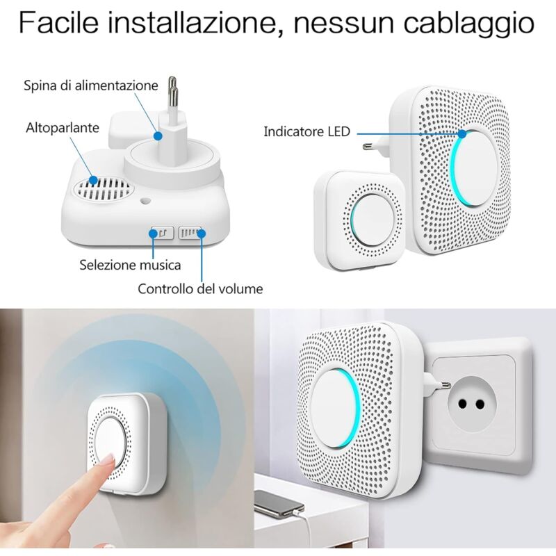 Wireless Doorbell 150M, LED Indicator, 36 Melodies With 4 Volume Levels, 1 Transmitter And 1 Spare, Wireless Home Chime - Image 3