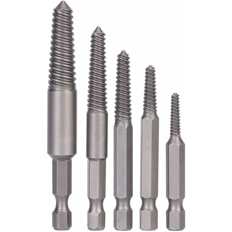 Screw Drill Bits, Stud Removal Tool, 5 pcs Broken Screw Extractor Hex Shank Fine Teeth DAmaged Bolt Removal Tool - Image 1