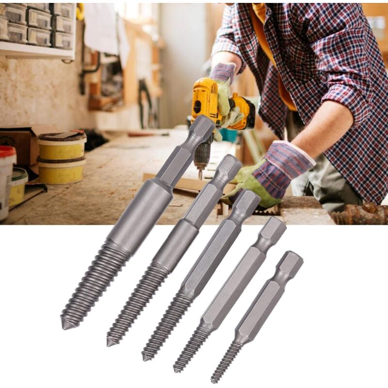 Screw Drill Bits, Stud Removal Tool, 5 pcs Broken Screw Extractor Hex Shank Fine Teeth DAmaged Bolt Removal Tool - Image 3