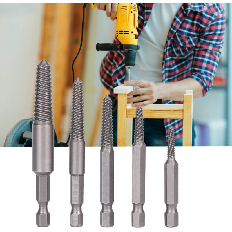 Screw Drill Bits, Stud Removal Tool, 5 pcs Broken Screw Extractor Hex Shank Fine Teeth DAmaged Bolt Removal Tool - Image 4