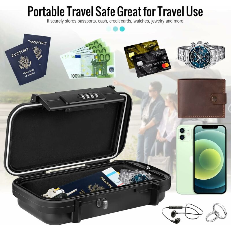 Portable Safe Box Mini Travel Safe Box Waterproof Anti-Theft With Detachable Metal Cable For Home, Office, Hotel, - Image 4