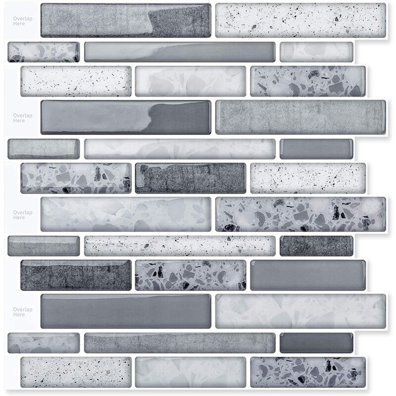 10 Pieces, Adhesive Wall Tiles, Vinyl Kitchen Backsplash, Marble Wall Stickers, 30X30Cm, Grey - Image 1