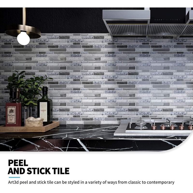 10 Pieces, Adhesive Wall Tiles, Vinyl Kitchen Backsplash, Marble Wall Stickers, 30X30Cm, Grey - Image 2