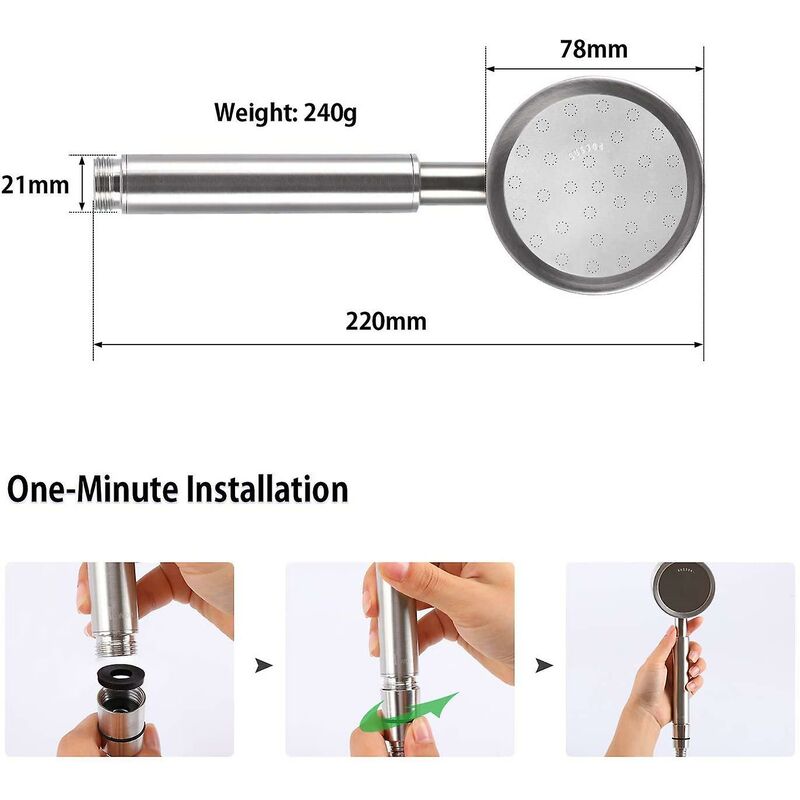 304 Stainless Steel High Pressure Shower Head Bathroom Shower Head Water Saving Easy Installation - Image 4