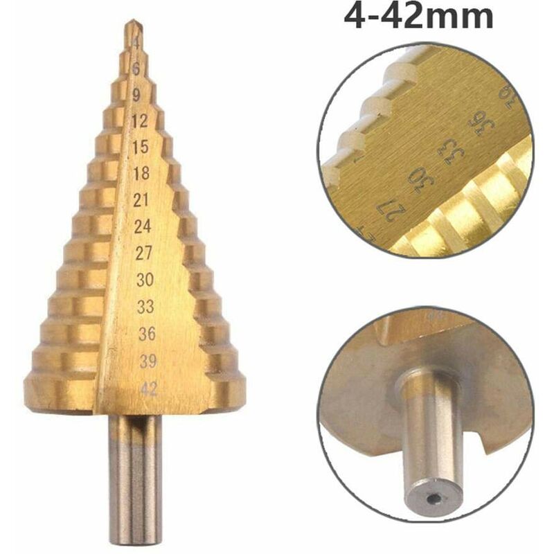 Step Cone Drill Bit - 4-42Mm - 14 Sizes - High Speed Steel ROund Shank Hole Cutter Tool - Image 2