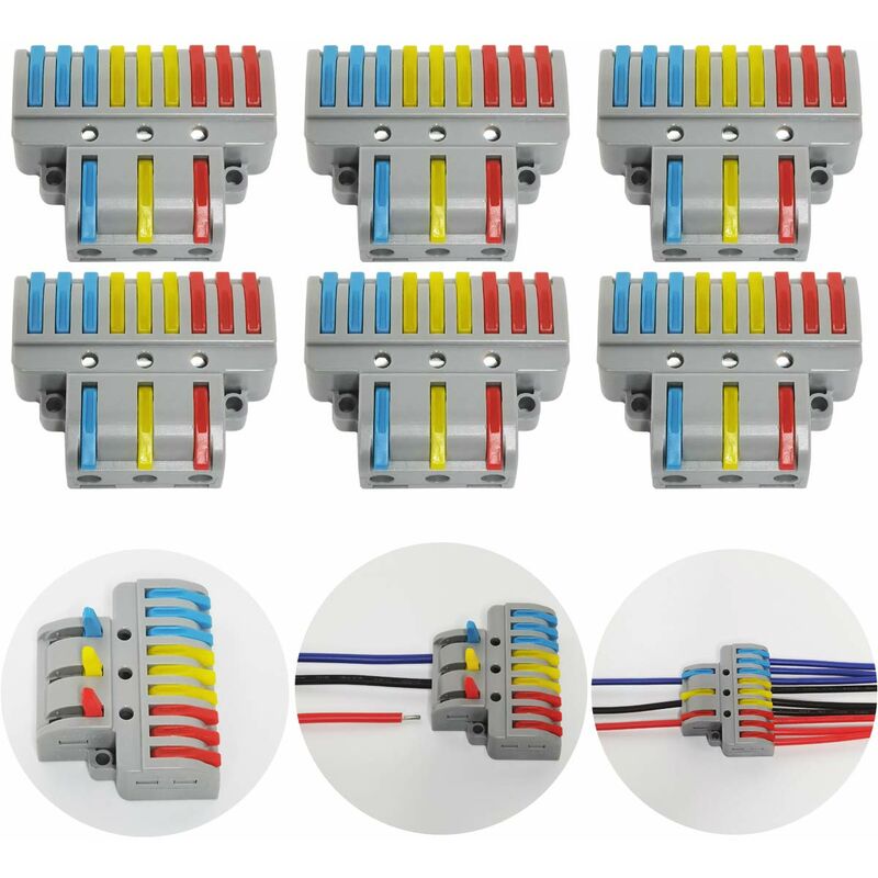 Electrical Connector, 6 pcs 3 In 9 Out Compact Conductor Connector, Cable Terminal Block Quick Spring Connector, With - Image 1