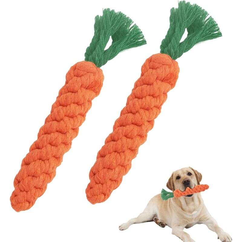 2 pcs Carrot Dog Chew Toys, Braided ROpe Dog Toy, Carrot Dog Toy, Durable Cotton Braided ROpe Chew Toys For Small - Image 1