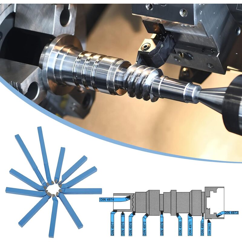 11 pcs Lathe Tool Set Metal Tip Lathe Tools Set Turning Tool Set Turning Tool Grooving Tool 8 X 8Mm - Image 2