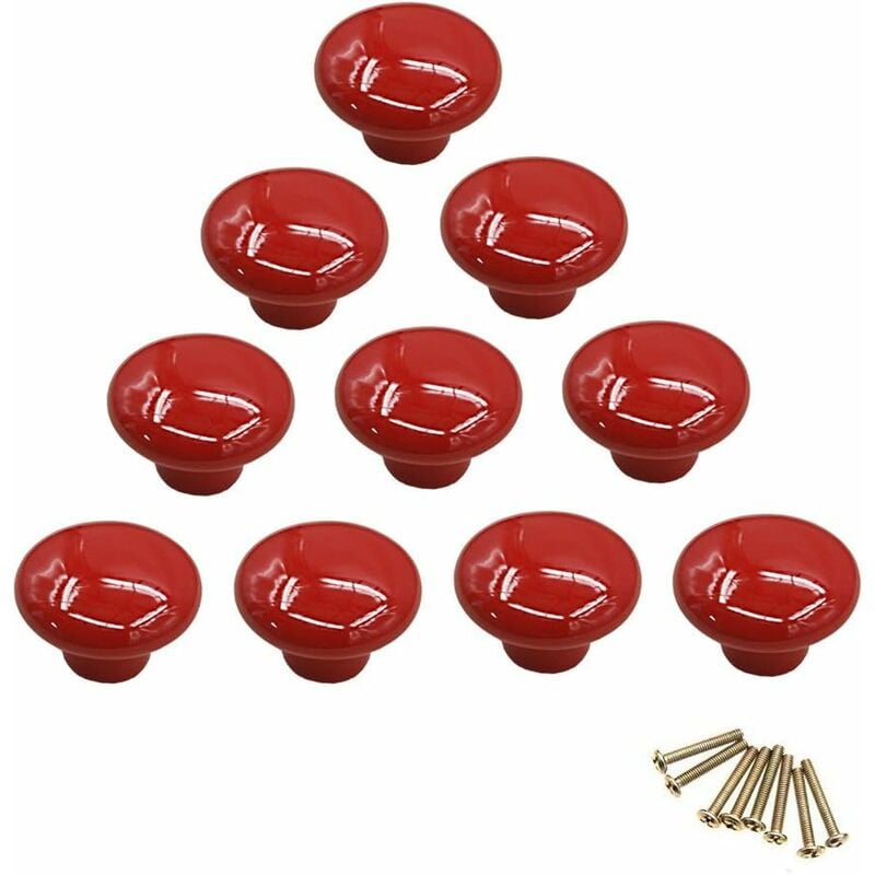 Red Ceramic Drawer Pulls And Knobs Furniture Handle Door Knob For Kids ROom Pack Of 10 (Comes With Screws) - Image 1