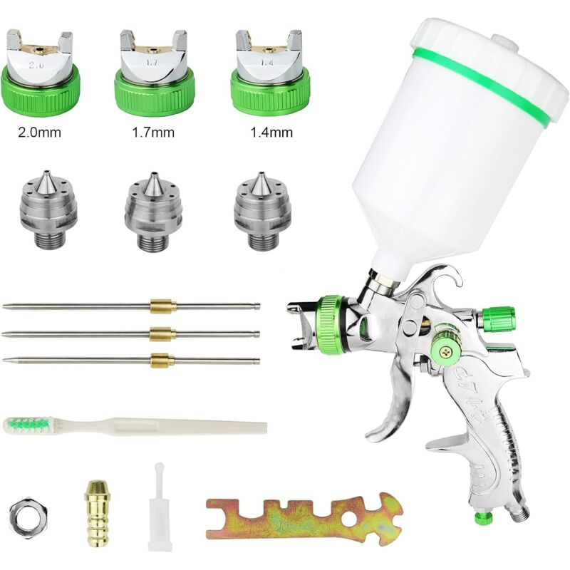 Hvlp Professional Paint Spray Gun 600Cc With 3 Nozzles 1.4Mm 1.7Mm 2.0Mm, Hvlp Gravity Feed Air Spray Gun Car Furniture - Image 1