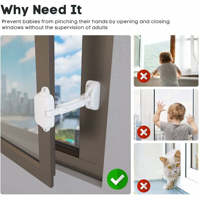 Child Safety Window Limiter For Baby Safety Window Locks, Window Safety Locks For Toddlers And Pets (White) - Image 4