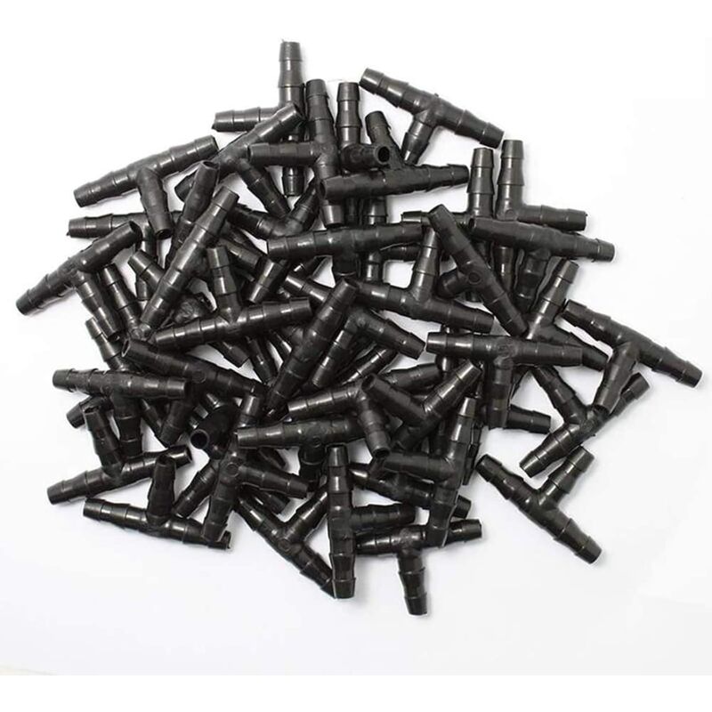 100 pcs Barbed Connectors Drip Irrigation,4/7Mm Universal Barbed Tee Hose,Suitable For 4/7Mm Drip Hose Watering Garden - Image 1