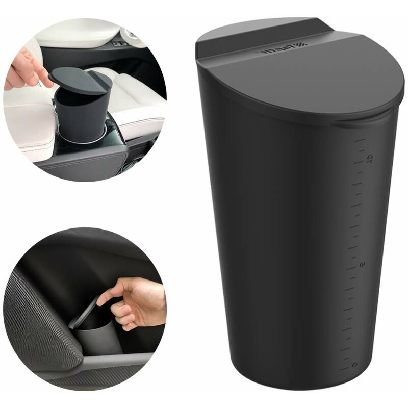 Small Car Trash Can With Lid - Car Cup Holder - Car Door Pocket Trash Can - Garbage Bin For Car, Home, Office - Black - Image 1