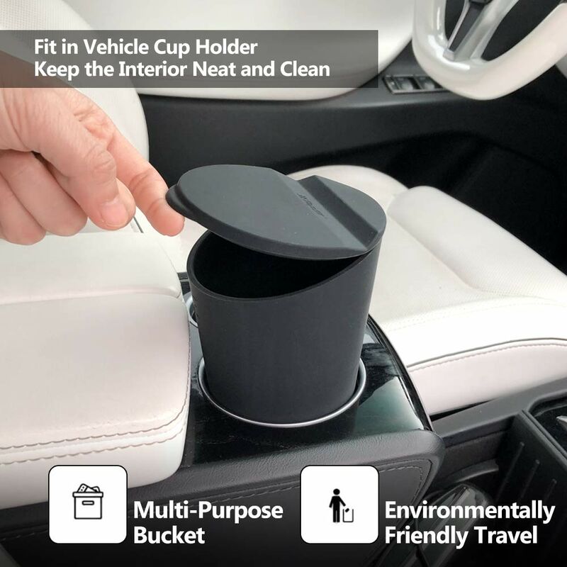 Small Car Trash Can With Lid - Car Cup Holder - Car Door Pocket Trash Can - Garbage Bin For Car, Home, Office - Black - Image 3