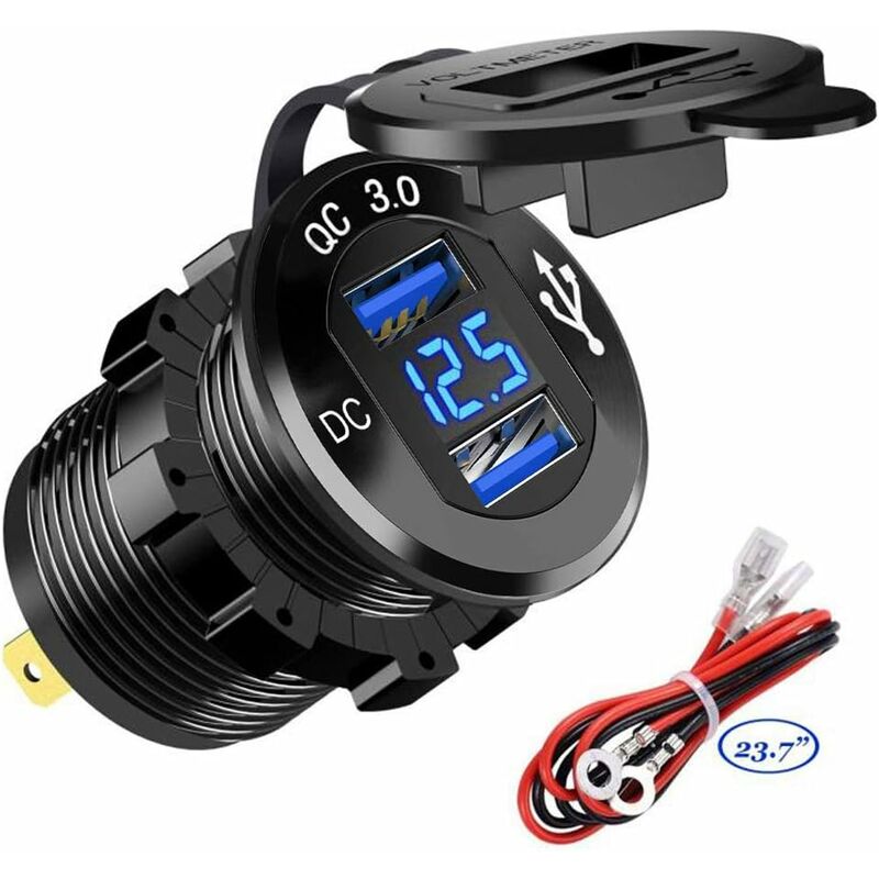 Fast Usb Car Charger Dual Qc3.0 Usb Ports, 12V/24V 36W Waterproof With LED Digital Voltmeter For Motorcycle, Caravan, - Image 1