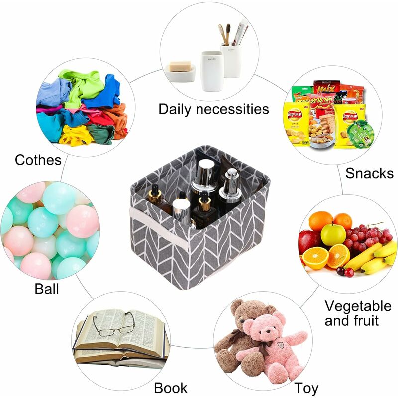 10 Pack Small Foldable Linen Fabric Storage Basket With Handles And Water Repellent Lining, For Shelves And Desk, Toys, - Image 3