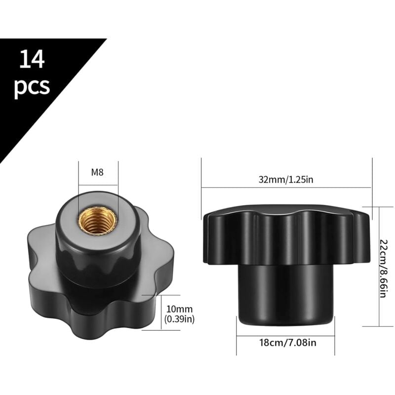 14 pcs M8 Knurled Thread Clamping Knob, Star Knobs Handle Internal Thread For Mechanical Devices, Instruments - Image 2