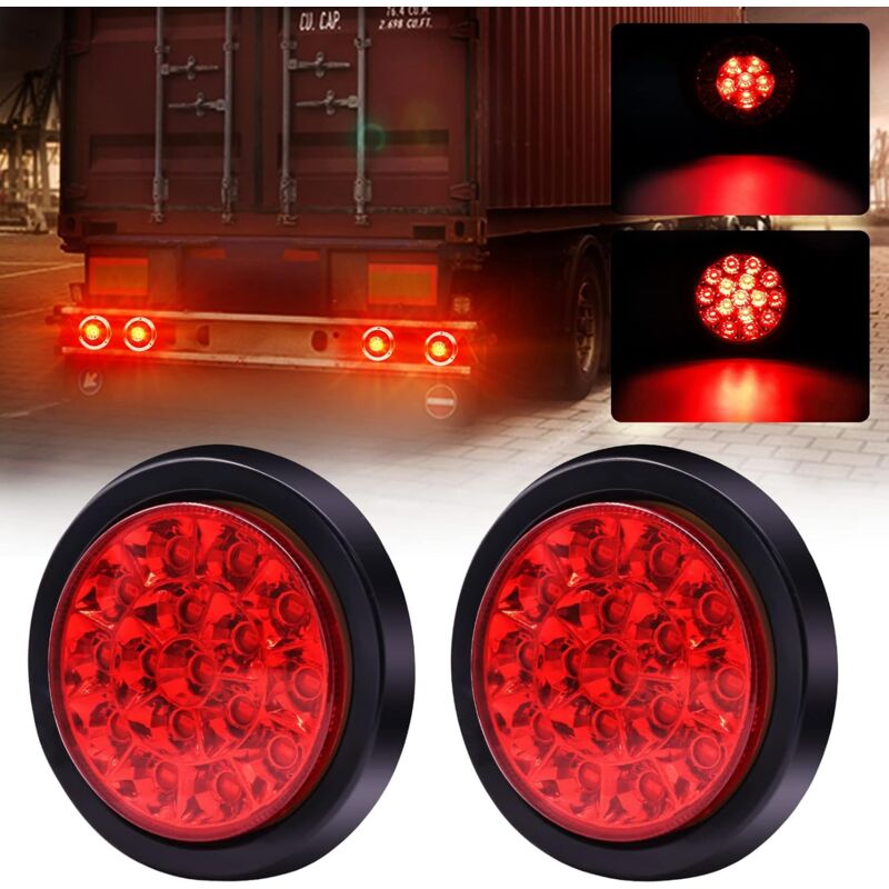 2 pcs Truck Tail Lights, 24V ROund Integrated High Brightness LED Tail Lights, Brake Lights For Trailer, Truck, Vans, - Image 1
