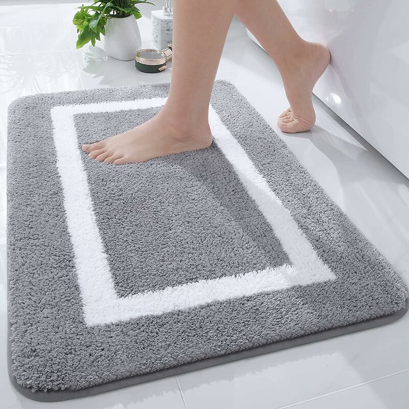 Non-Slip Bath Mat, Soft Microfiber Bathroom Mat, Absorbent High Pile Bath Mat, Machine Washableable - 40 X 60 Cm - Grey - Image 1