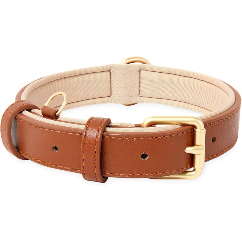 Leather Dog Collar, Adjustable Dog Collar Soft Padded Leather Cushion For Small, Medium Or Large Dogs, Brown, M - Image 1