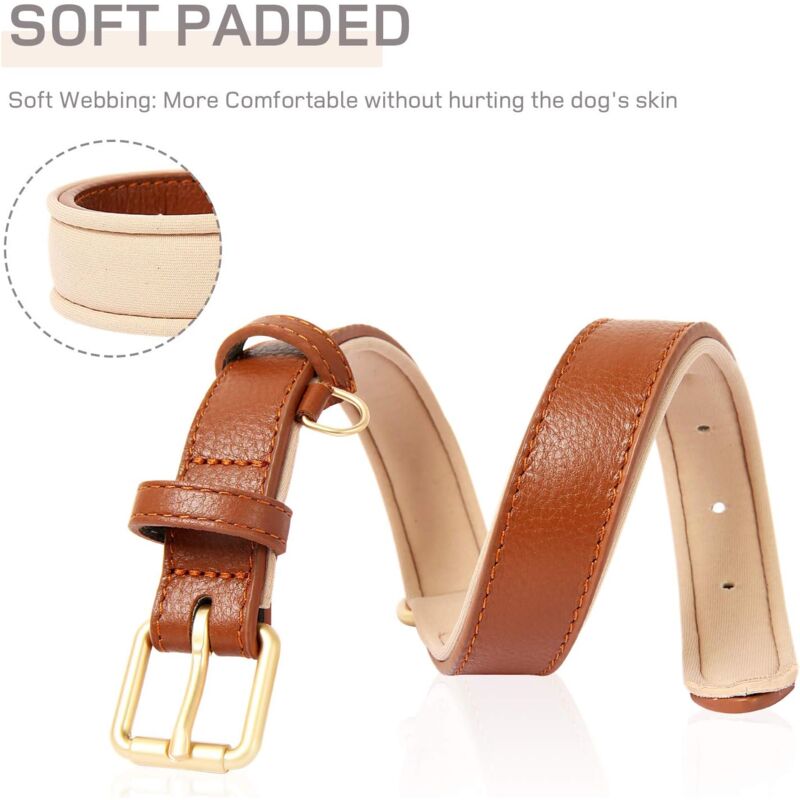 Leather Dog Collar, Adjustable Dog Collar Soft Padded Leather Cushion For Small, Medium Or Large Dogs, Brown, M - Image 3