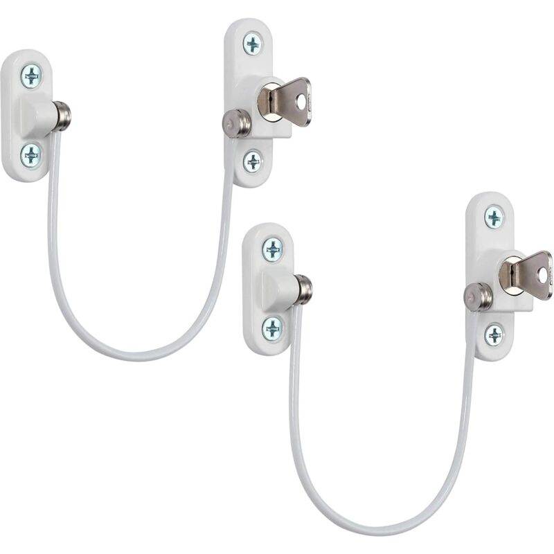Security Lock Furniture Door Window-2 pcs With Key White Cable Restrictor 190Mm-Baby Child Safety Cable Restrictor - Image 1