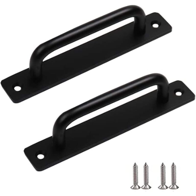 2 pcs Heavy Duty Barn Door Handle, Steel Sliding Door Pull Handle, Black Cast Iron Door Handle, Interior Exterior Door - Image 1