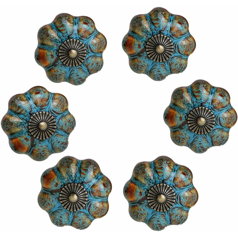 6 pcs Ceramic Glazed Door Handles For Cabinets, Bathrooms, Wardrobes, Drawers (Blue) - Image 1