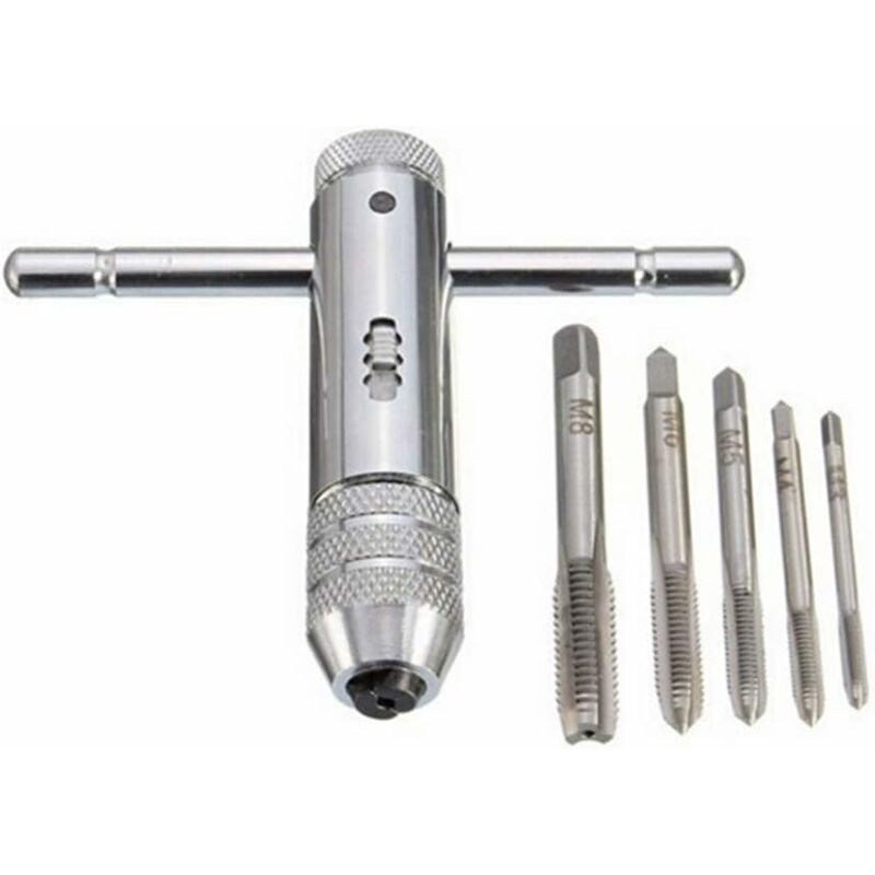 T Bar Handle Ratchet Tap Holder, Adjustable Tap Wrench With 5 pcs M3-M8 3Mm-8Mm Metric T-Shaped Plug Machine Screw - Image 1