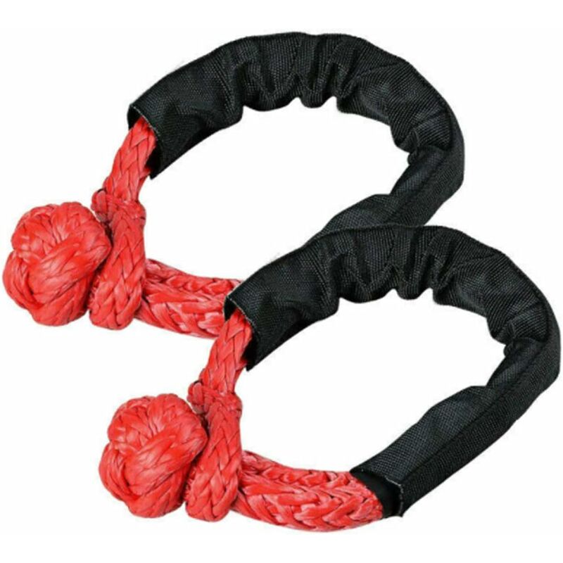 2 pcs Soft Shackle Tow ROpes For Truck Atv Marine, One-Piece Outdoor Recovery Straps, Red - Image 1