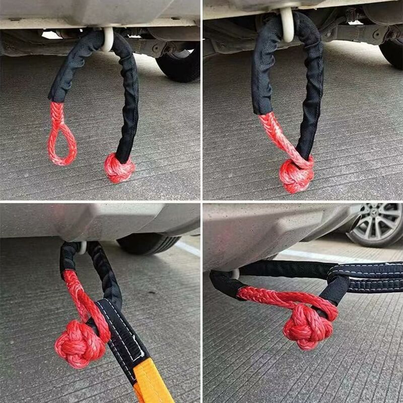 2 pcs Soft Shackle Tow ROpes For Truck Atv Marine, One-Piece Outdoor Recovery Straps, Red - Image 3