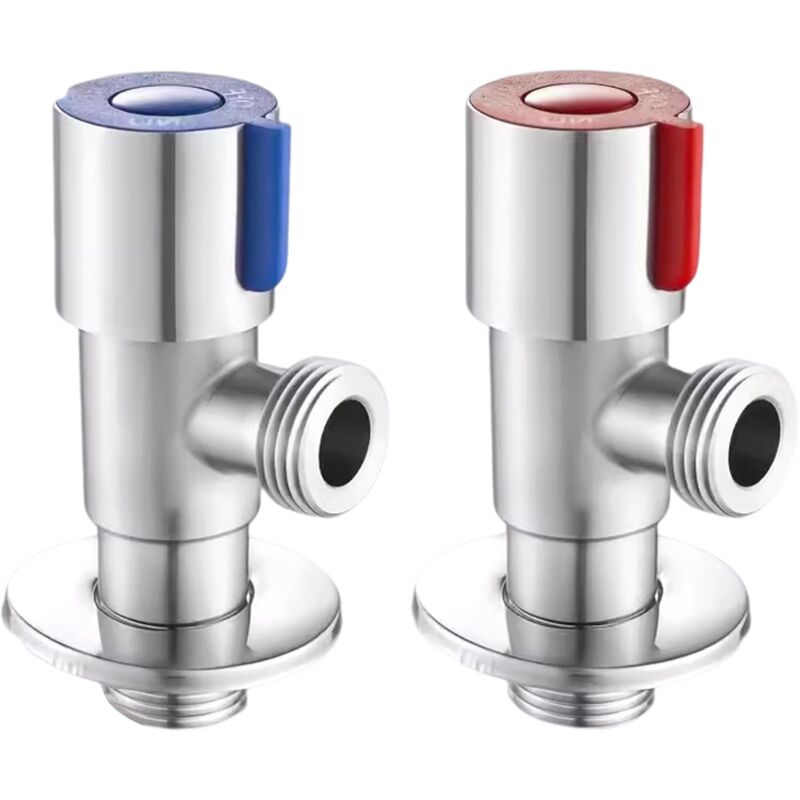 2 pcs Stainless Steel Faucet Angle Valve 1/2' Angle Valve Angle Control Valve For Bathroom, Kitchen, Toilet (Blue, Red) - Image 1