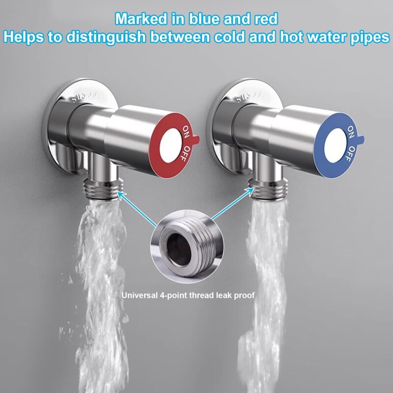 2 pcs Stainless Steel Faucet Angle Valve 1/2' Angle Valve Angle Control Valve For Bathroom, Kitchen, Toilet (Blue, Red) - Image 2