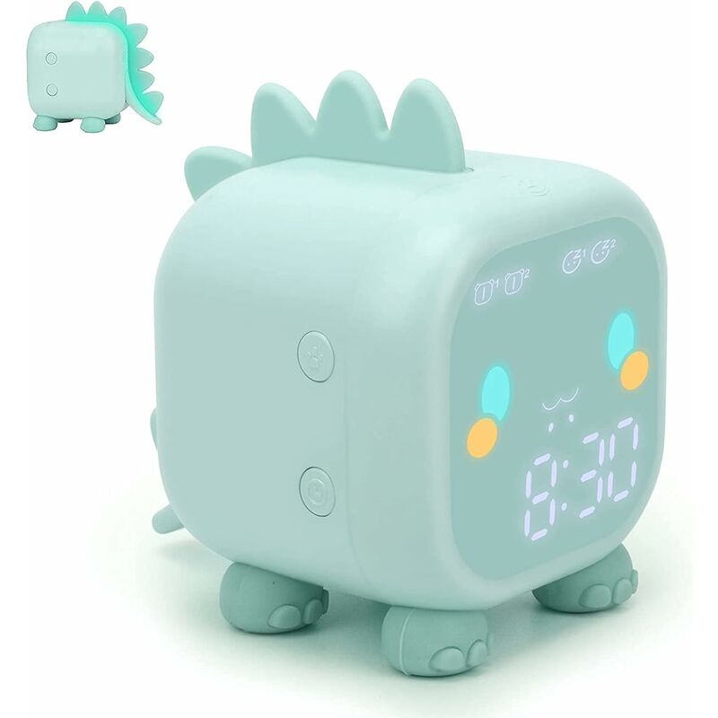 Cute Kids Alarm Clock, Multifunctional Adjustable Night Light Countdown Snooze Voice Control Rechargeable Clock (Green) - Image 1