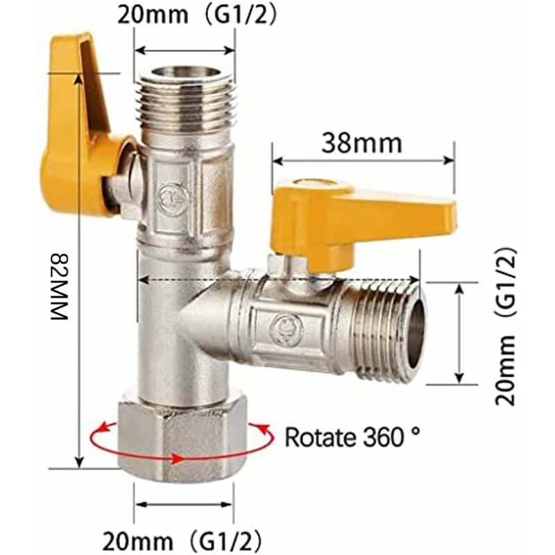Brass Three Way Valve, Brass Three Way Shower Valve, Brass Three Way Valve, T Connection, Kitchen Or Bathroom Stop Valve - Image 2