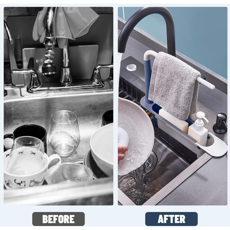 Sink Rack, Kitchen Sink Sponge Holder Telescopic Sink Storage Rack Freely Large Capacity Pp Expandable Sink Organizer - Image 4