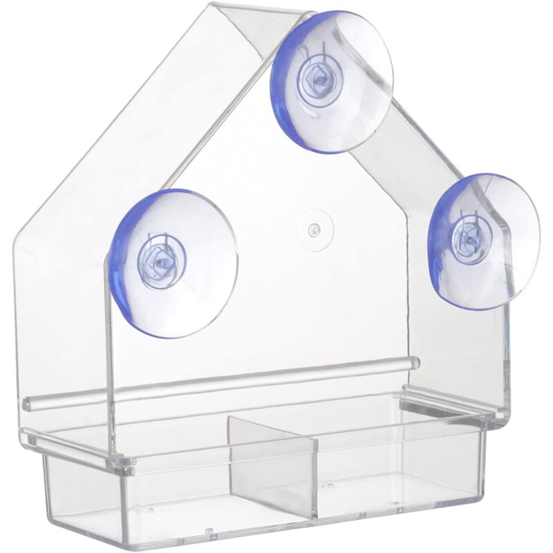Clear Bird Feeder With Super Strong Suction Cups Removable Tray Refillable Weatherproof - Image 1