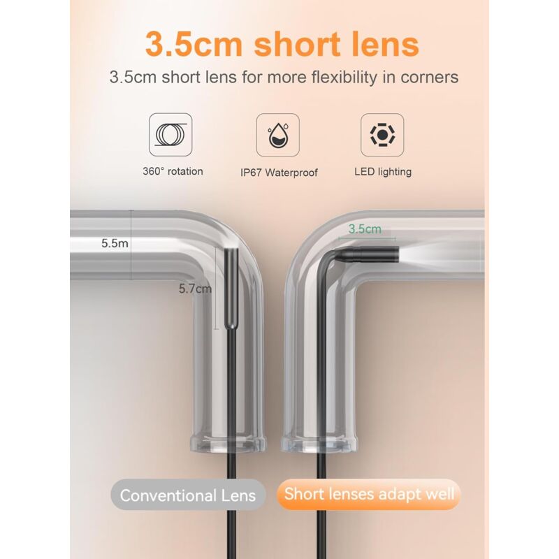 Endoscope Camera, 1080P Hd Endoscope, 2.4 Inch Ips Screen Pipe Inspection Camera, Ip67 Waterproof Camera, 5M Semi-Rigid - Image 4