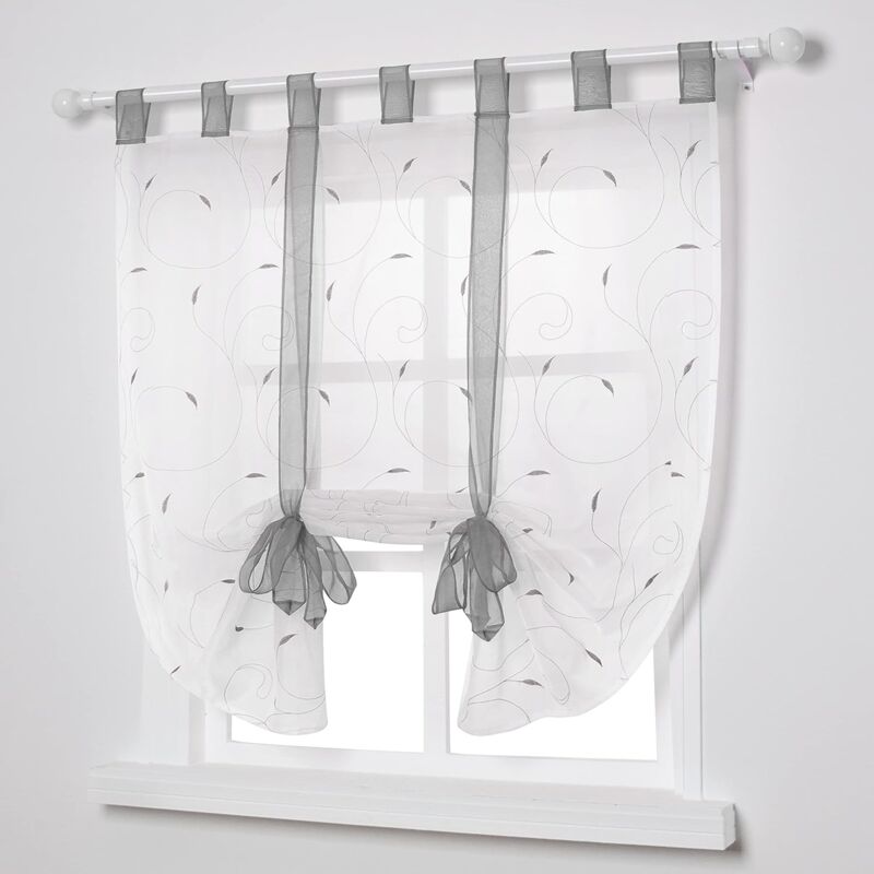 Window Embroidery ROman Blinds Sheer Curtains Decoration For Bedroom Balcony Kitchen, Grey, 80Cmx140Cm - Image 1